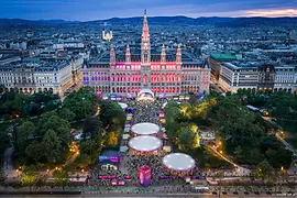 Rendering: Eurovision Village 2026 am Wiener Rathausplatz