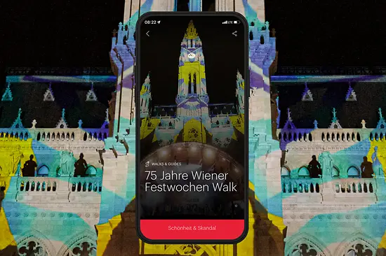 Sujet mit Text: 75 Jahre Wiener Festwochen Walk
