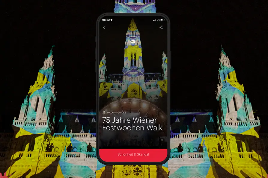 Sujet mit Text: 75 Jahre Wiener Festwochen Walk