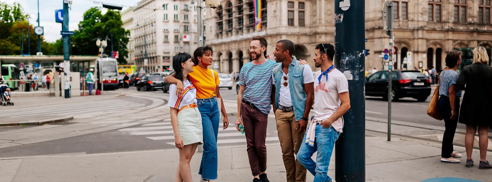 Gay and lesbian friends in front of the Vienna State Opera 