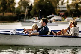 Family on a boat on the Danube