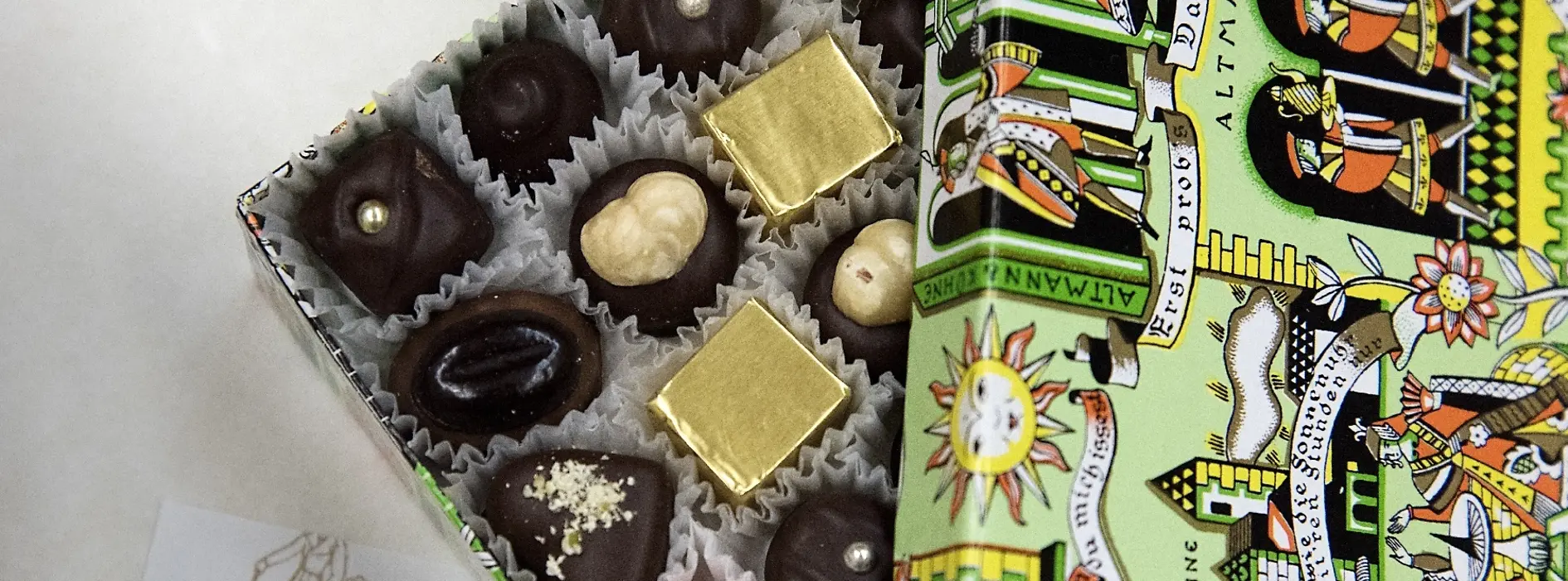 Box filled with assorted pralines