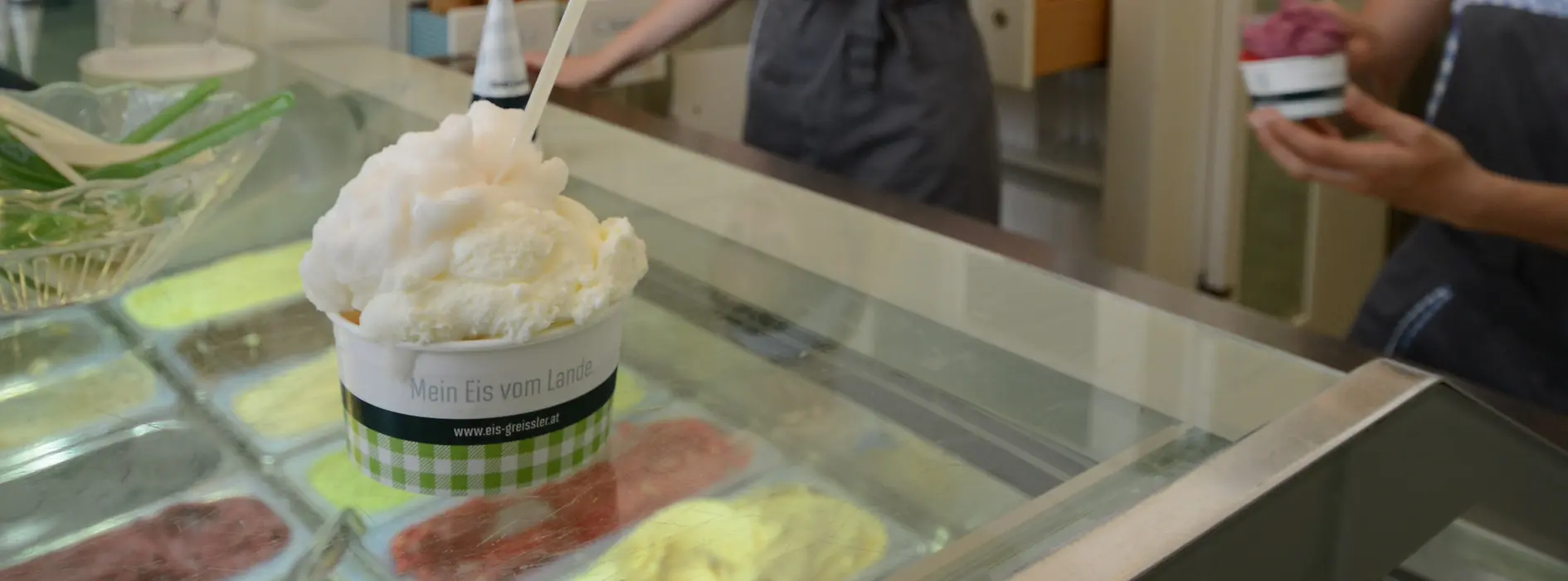 Eis-Greissler, interior shot with ice cream in the foreground