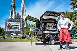 Espresso truck in front of the Votive Church