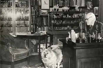 Sigmund Freud in his study with chow, 1937