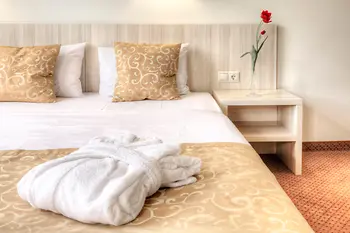Bed in a hotel room