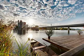 Dock with boat on the Old Danube