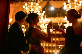 Due signore brindano in un palco del Ballo dell'Opera