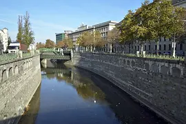 The Wien river nestled between walls