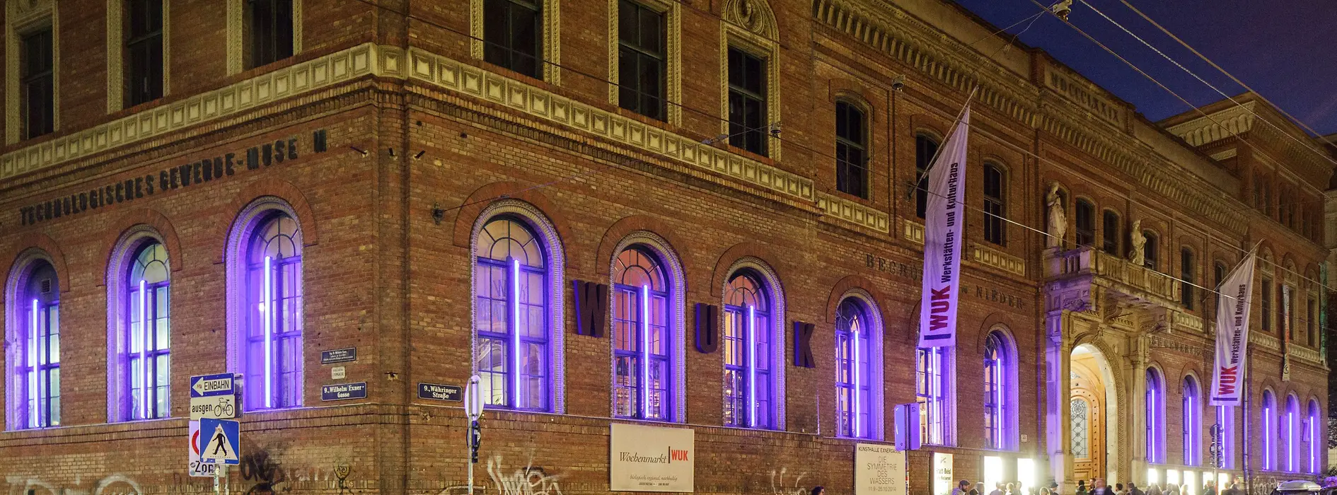 Exterior shot of the WUK, old brick building