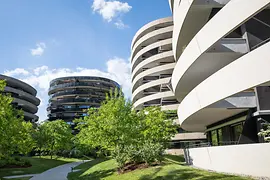 Immeubles « Rondo » dans le 2ème arrondissement : vue extérieure, parc