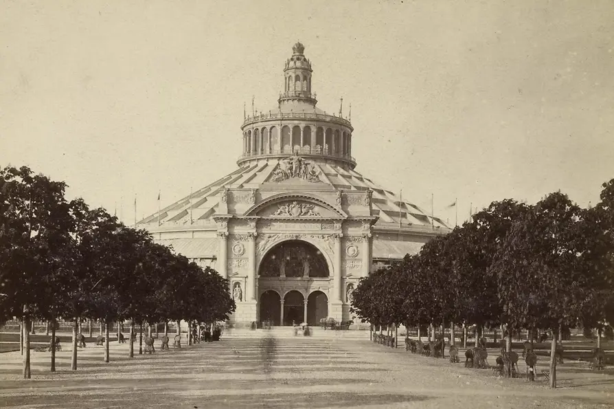 Weltausstellung 1873: Die Rotunde mit dem Südportal in Schwarz Weiß