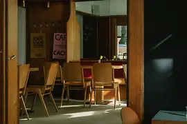 Café Caché, interior view, tables