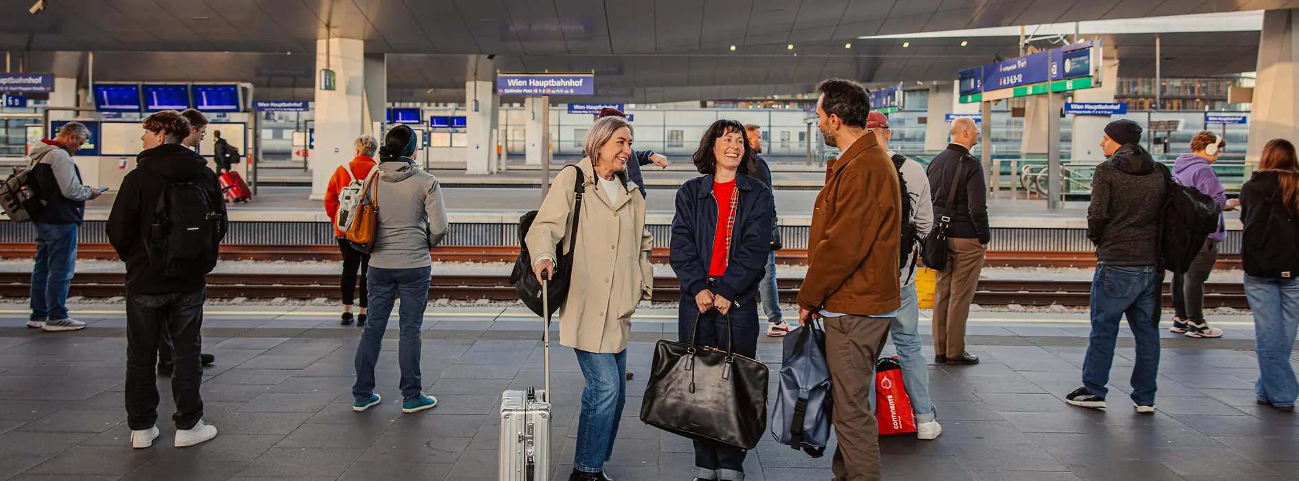 People at the platform of Vienna Main Station