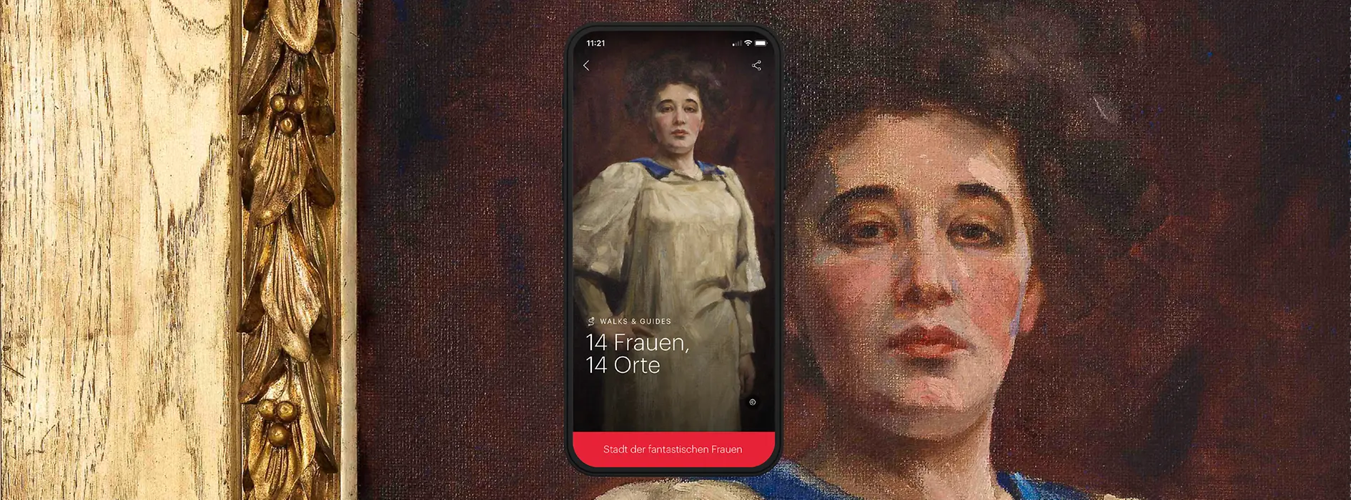 ivie Sujet mit Selbstportrait der Künstlerin Teresa Feodorowna Ries. Text: 14 Frauen 14 Orte