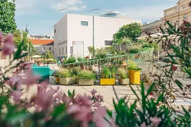 Summer stage at the Museumsquartier Vienna with flowers