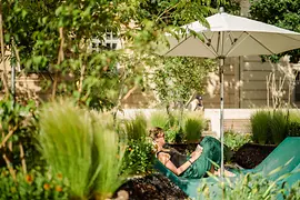 Plants and seating areas at the MuseumsQuartier Vienna