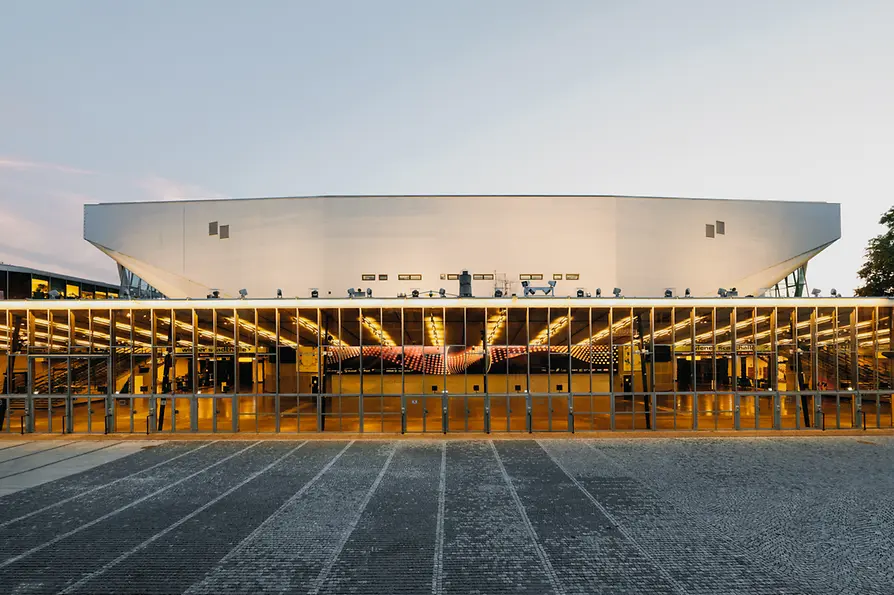 The Vienna Stadthalle during the Eurovision Song Contest 2015, viewed from the outside
