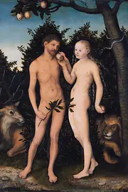 Gemälde von Lucas Cranach d. Ä., Adam und Eva im Paradies / Sündenfall, 1533