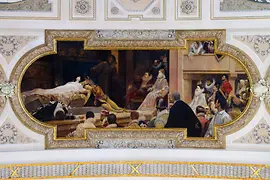 La peinture de plafond représente le Globe Theatre de William Shakespeare
